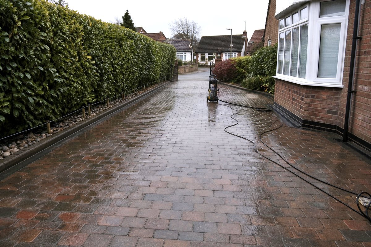 Pressure washing a UK driveway