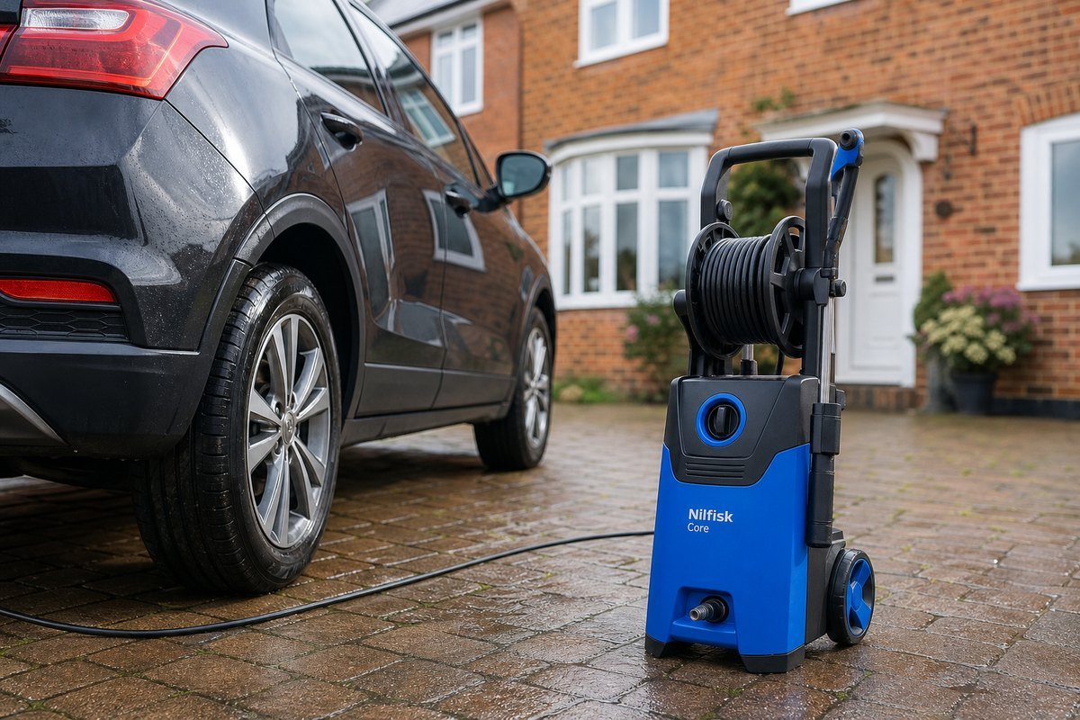 Nilfisk pressure washer with hose reel