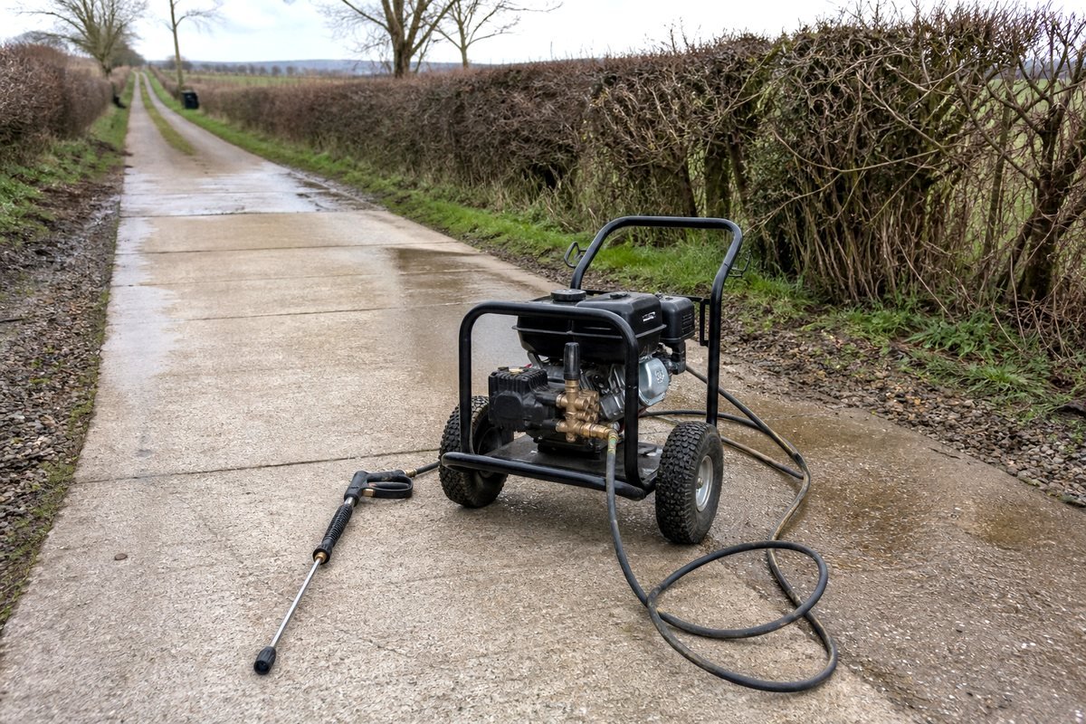 Petrol pressure washer on a long drive
